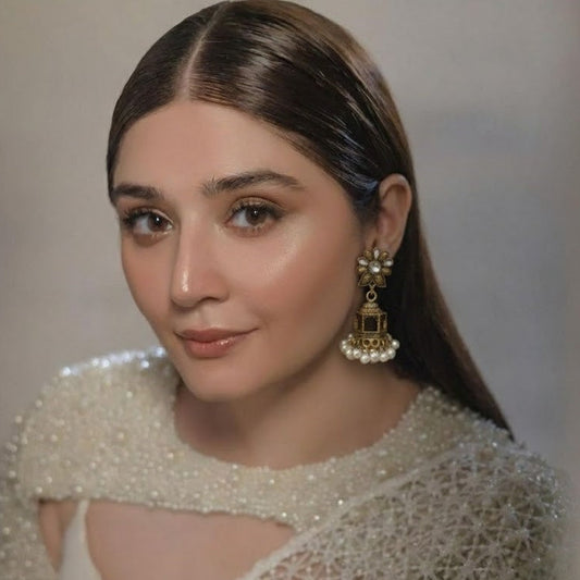 Elegant Gold & Pearl Jhumka Earrings – Classic Floral Design