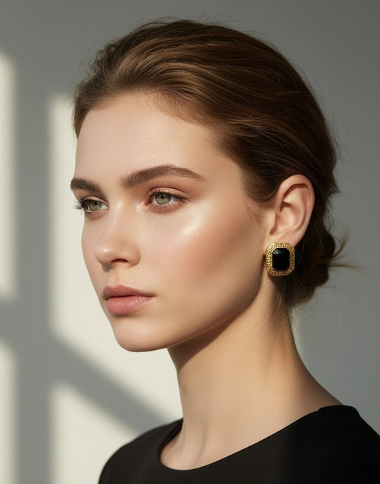 Empire Noir Studs – Grecian Gold Elegance